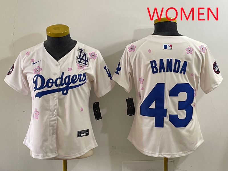 Women Los Angeles Dodgers #43 Banda Cream Sakura Edition 2025 Nike MLB Jersey style 37->women mlb jersey->Women Jersey